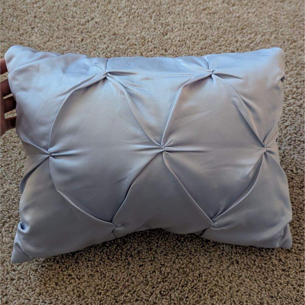 NEW Accent Throw Pillow Rectangle Oblong Silver Tufted Silky Glam Princess NWT